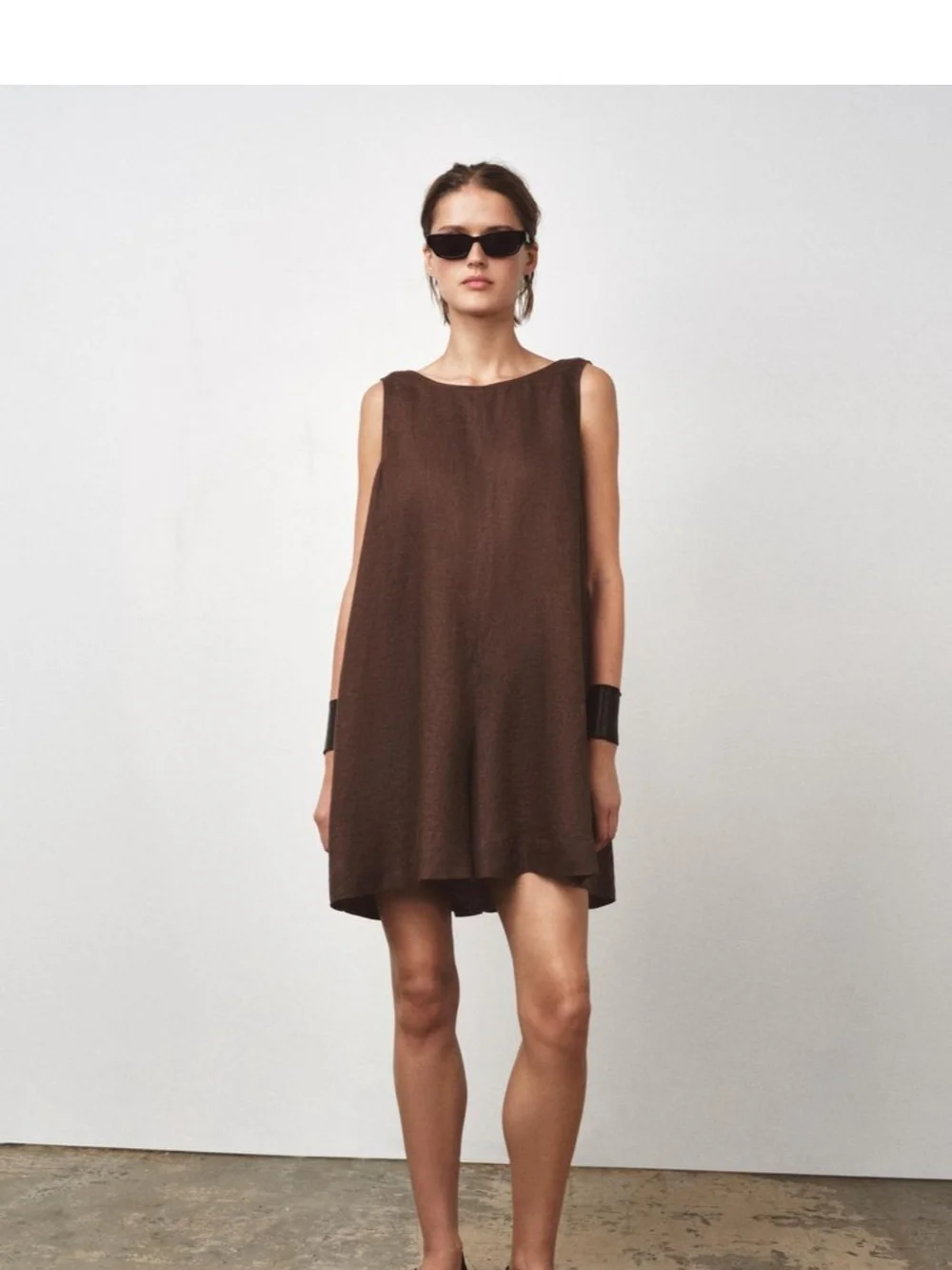 Zara Brown Linen Blend Sleeveless Romper Size S